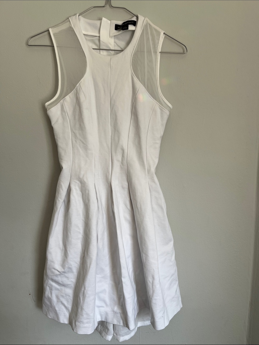 Banana Republic White Sleeveless Fit-and-Flare Dress with Mesh Panels